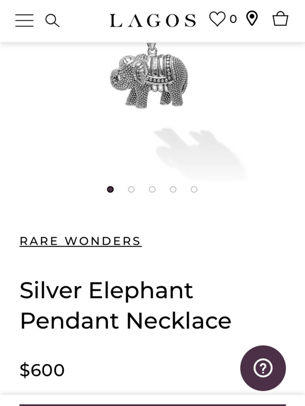 LAGOS Rare Wonders Silver Elephant Pendant Necklace